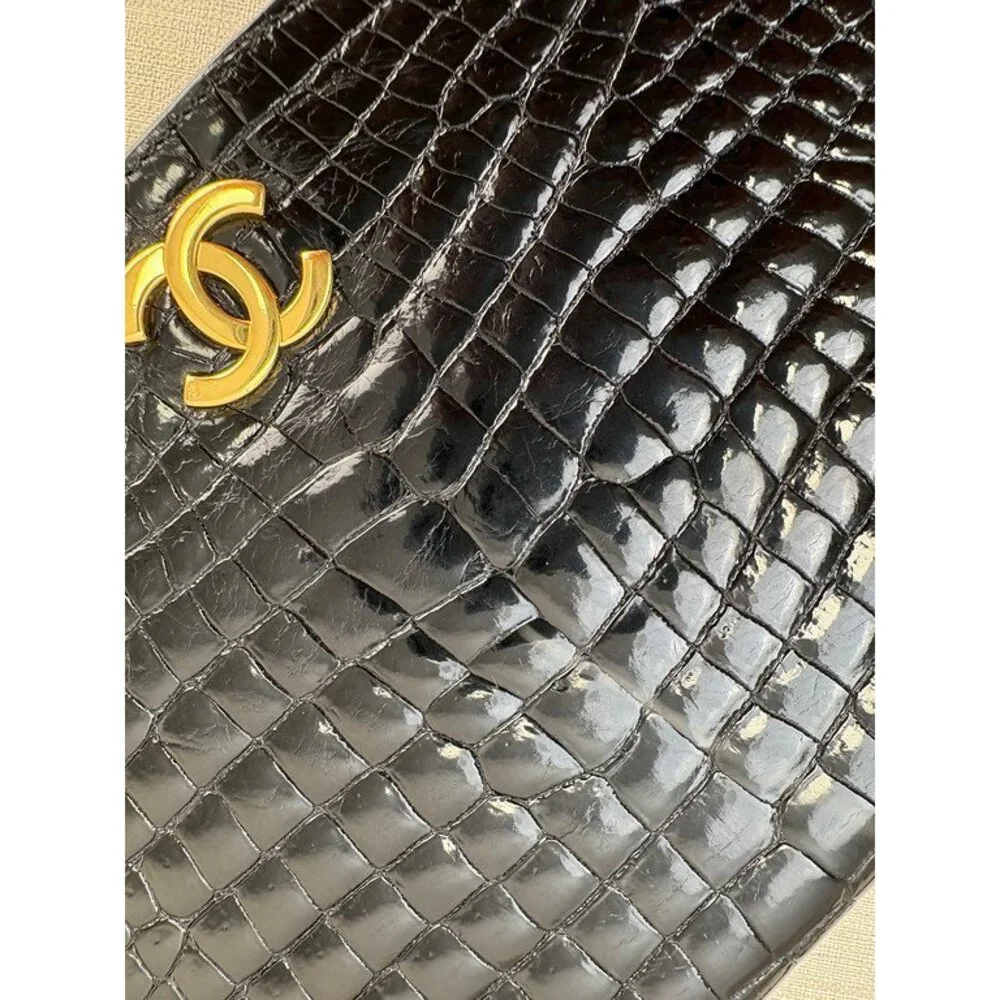 CHANEL Black Crocodile CC Flap Bag Small GHW